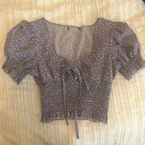 Purple polka dot crop with puff sleeve